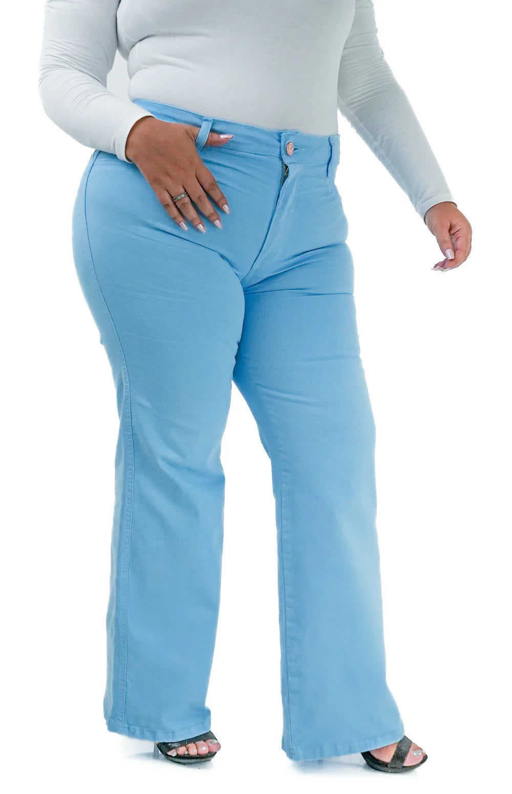 CALÇA JEANS FEMININA - WIDE LEG AZUL BEBÊ