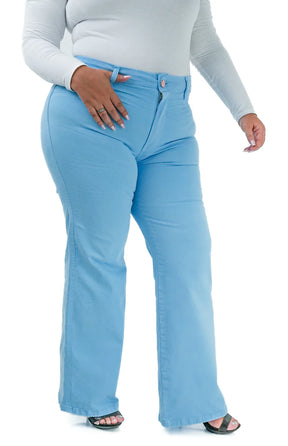 CALÇA JEANS FEMININA - WIDE LEG AZUL BEBÊ