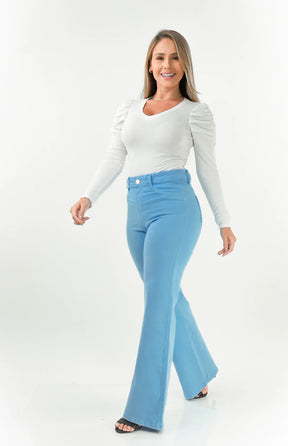 CALÇA JEANS FEMININA - WIDE LEG AZUL BEBÊ