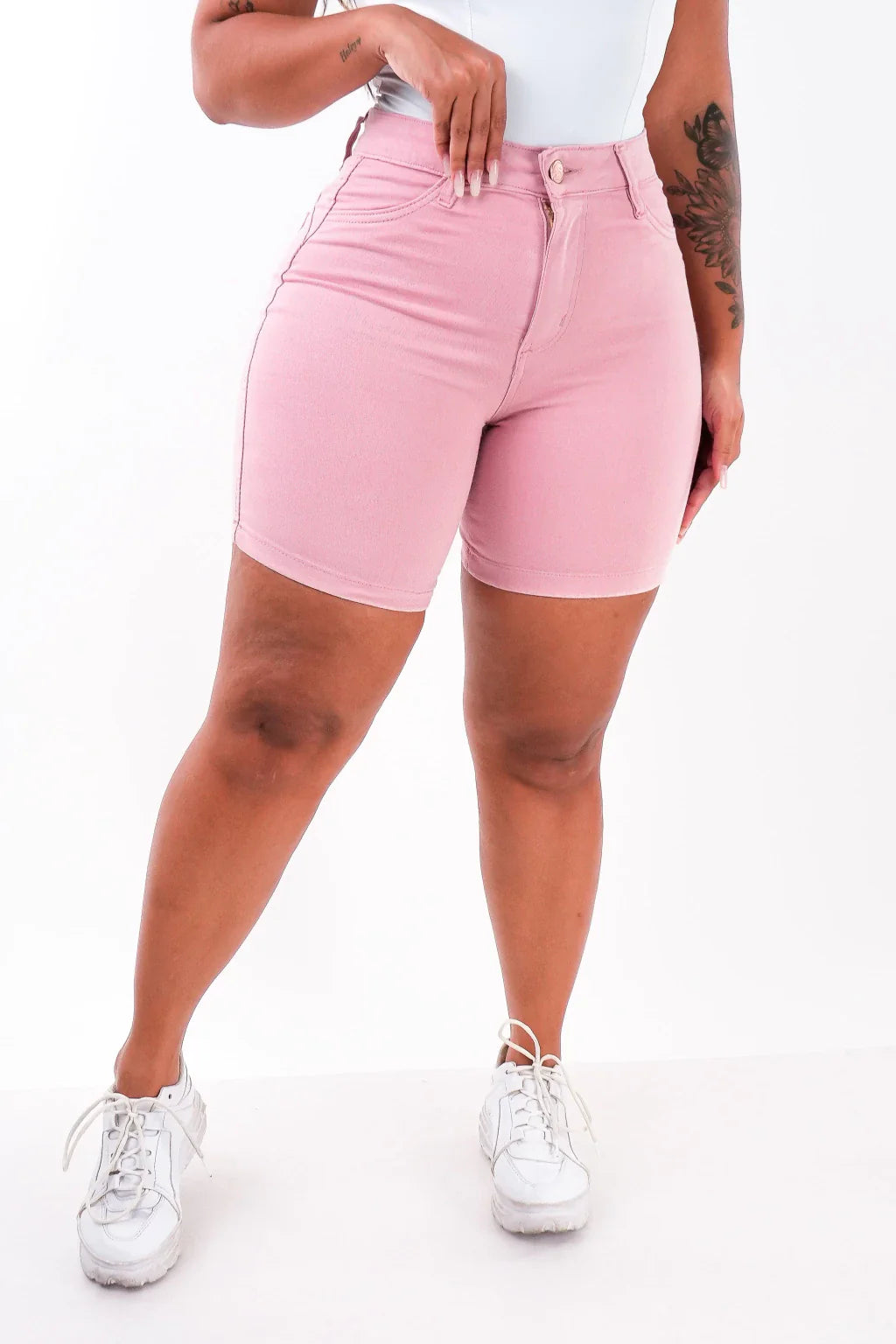 SHORTS JEANS MEIA COXA - ROSA BEBÊ