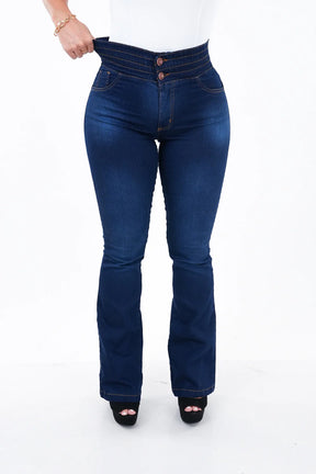 CALÇA JEANS FEMININA - FLARE CINTURA ELÁSTICA