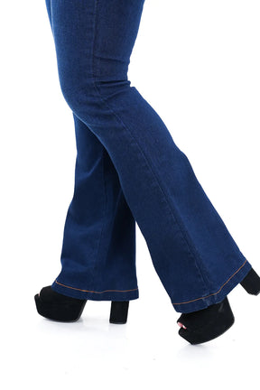 CALÇA JEANS FEMININA - FLARE CINTURA ELÁSTICA