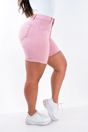 SHORTS JEANS MEIA COXA - ROSA BEBÊ