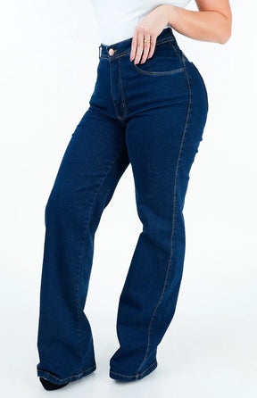 CALÇA JEANS FEMININA - WIDE LEG COM ELASTANO