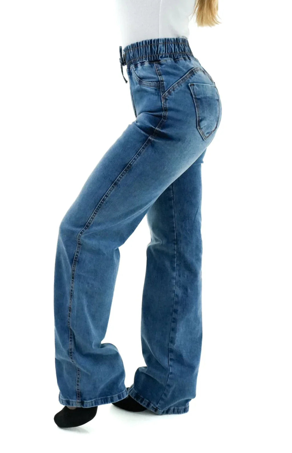 CALÇA JEANS FEMININA - WIDE LEG CINTURA ELÁSTICA MALDIVAS