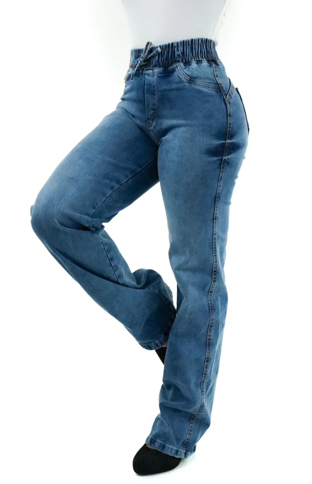 CALÇA JEANS FEMININA - WIDE LEG CINTURA ELÁSTICA MALDIVAS