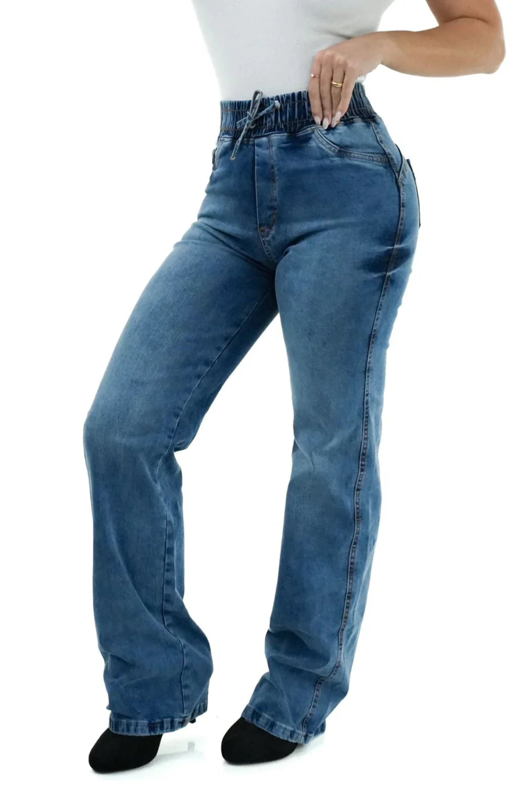 CALÇA JEANS FEMININA - WIDE LEG CINTURA ELÁSTICA MALDIVAS