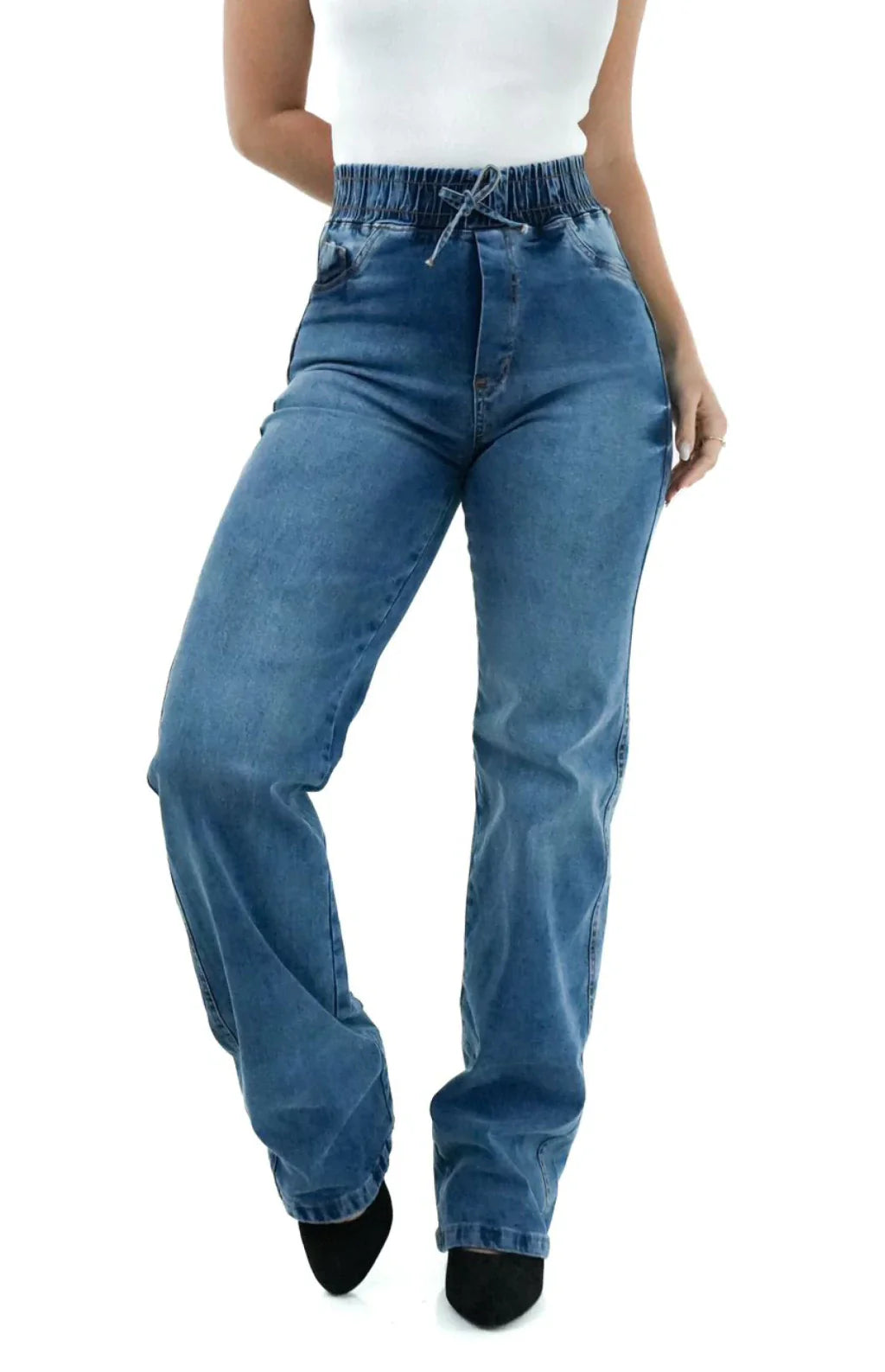 CALÇA JEANS FEMININA - WIDE LEG CINTURA ELÁSTICA MALDIVAS