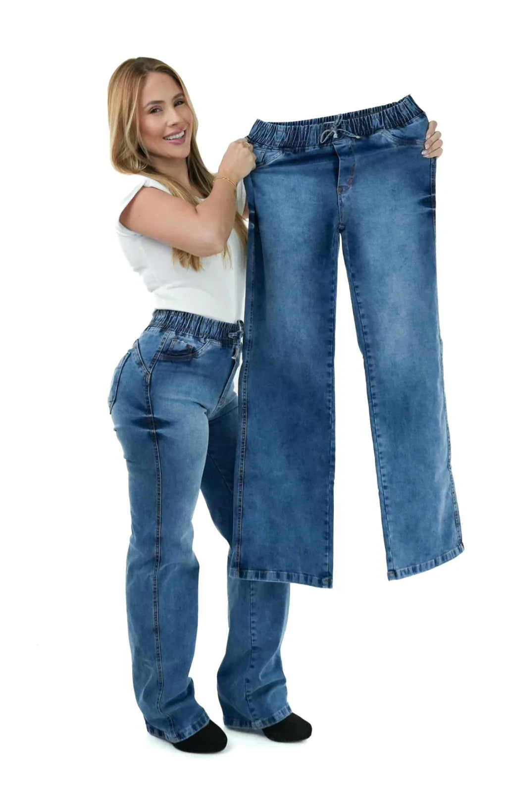 CALÇA JEANS FEMININA - WIDE LEG CINTURA ELÁSTICA MALDIVAS